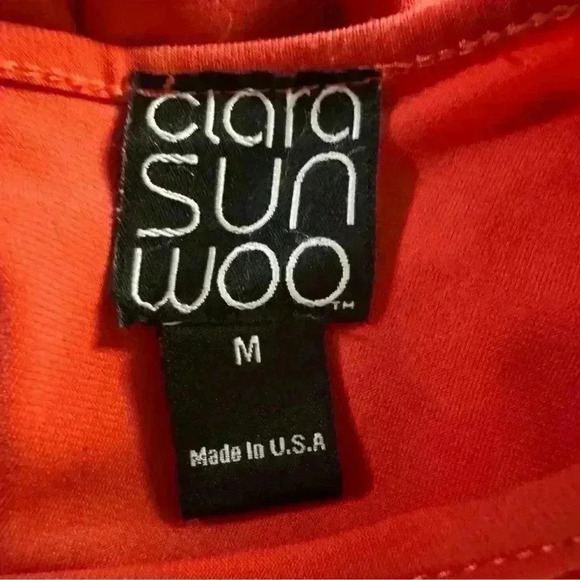 Clara Sun Woo USA Women’s M Red 3/4 Sleeve Back Neck Cutout Tunic Top - Picture 10 of 12